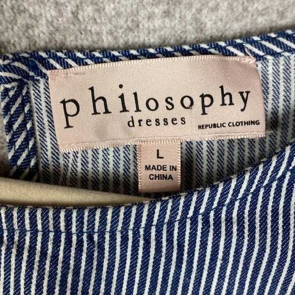 Philosophy Floral Embroidered Striped Denim Shift Dress Midi boho cotton L - Picture 3 of 15